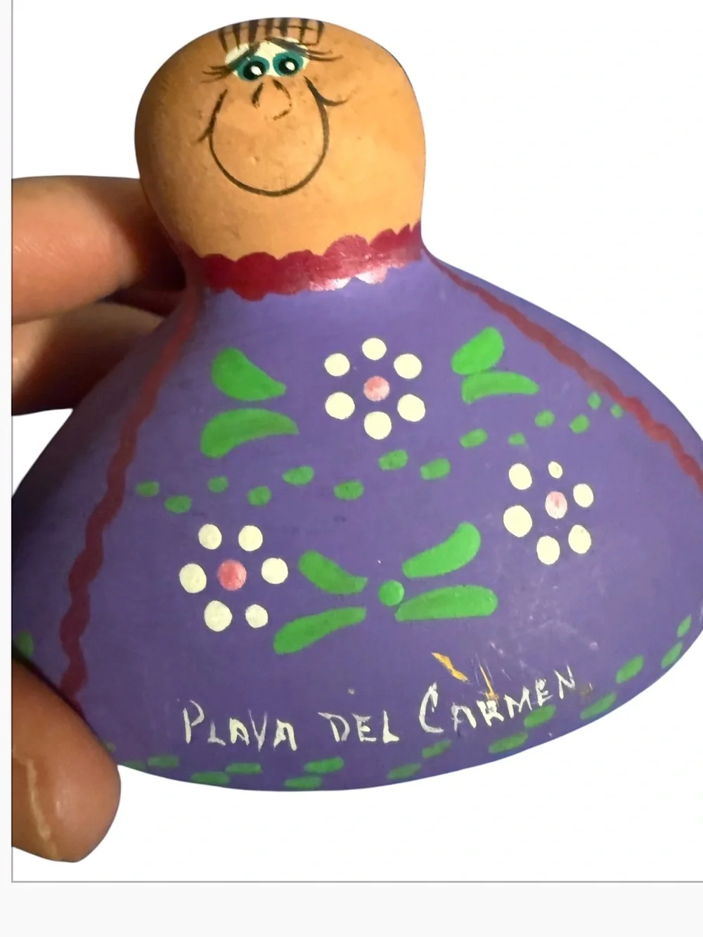Hand-Painted Purple Mexican Ceramic Doll - Playa del Carmen